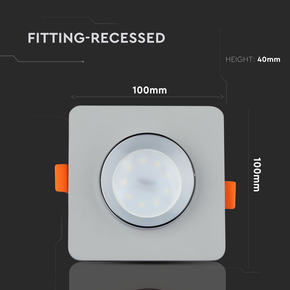 GU10 Fitting Concrete Metal Grey Recessed Light Chrome Bottom Quadrato