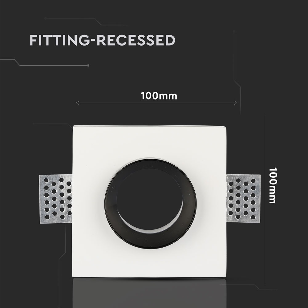 GU10 Fitting Gesso White Recessed Light Black Metal Square