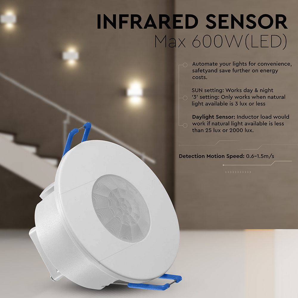 PIR Ceiling Sensor Recessed Mount White Body