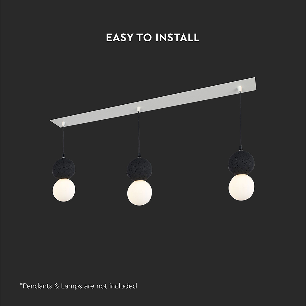 Rosone per Lampadario in Acciaio Lineare 800x70x43mm con 3 Fori Colore Bianco opaco