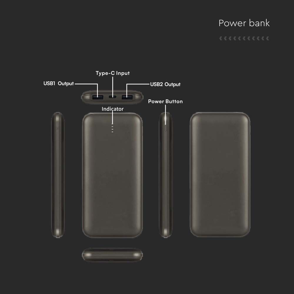 Power Bank 10.000 mAh Dual USB e Tipo C Colore Grigio