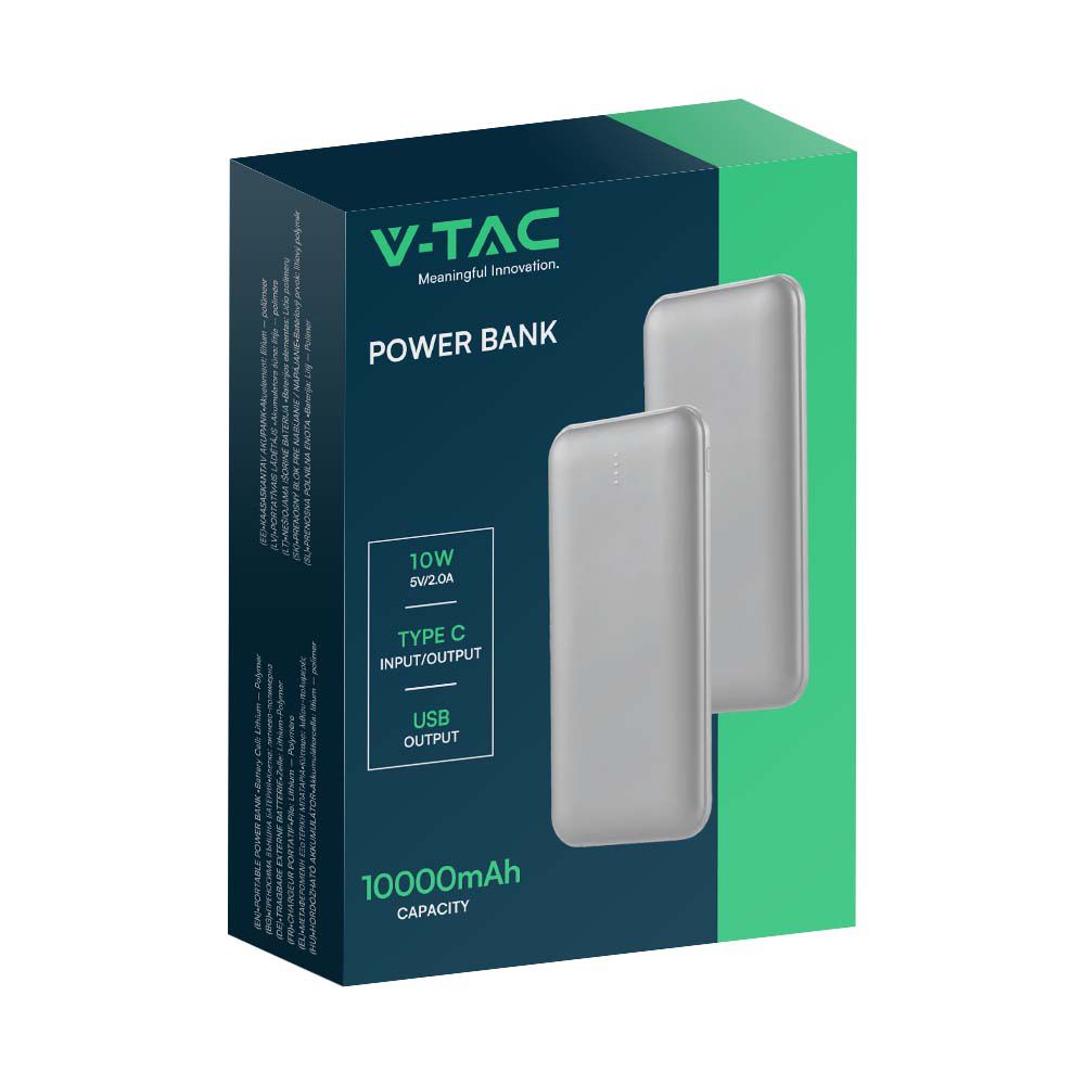 Power Bank 10.000 mAh Dual USB e Tipo C Colore Silve