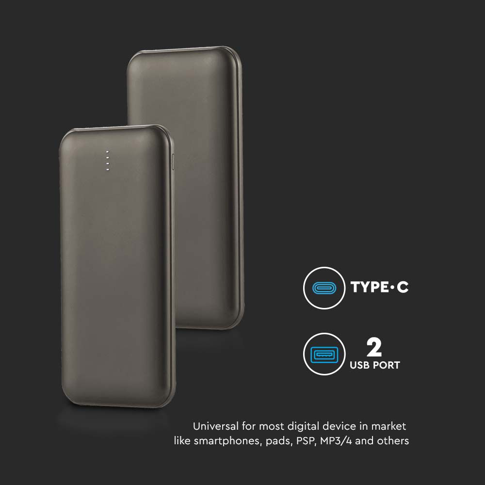 Power Bank 10.000 mAh Dual USB e Tipo C Colore Grigio img 2