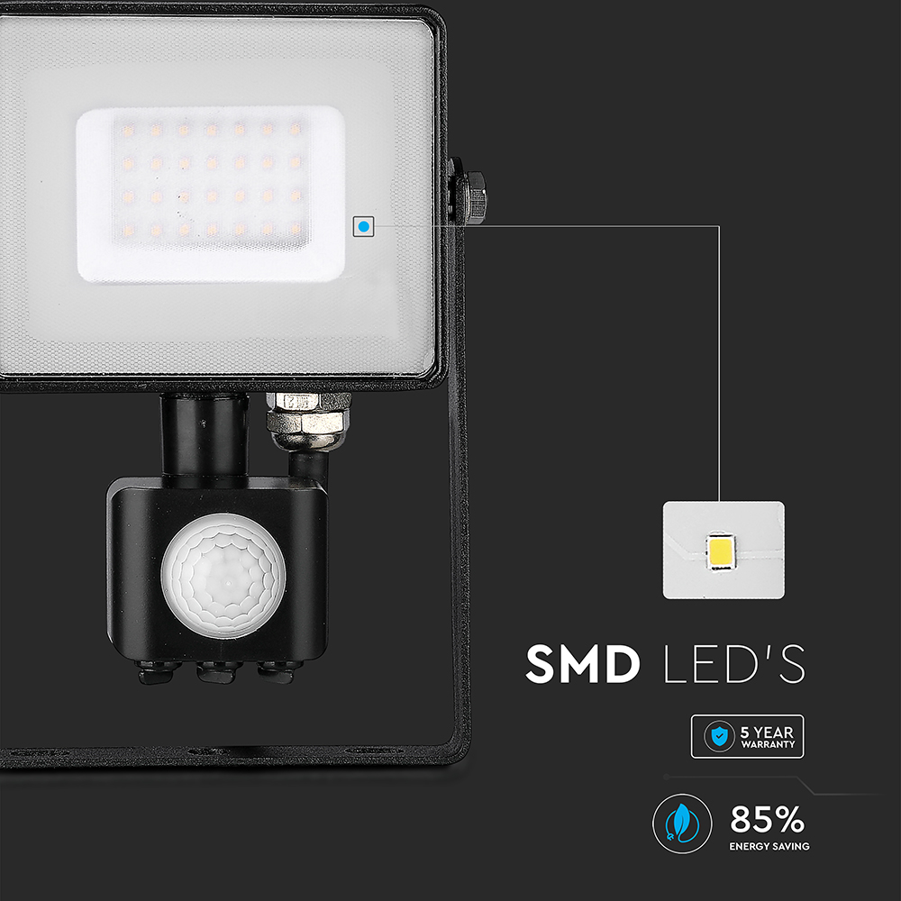 30W LED Proiettore con sensoret SAMSUNG Chip Cut-OFF funzione Corpo Nero 3000K