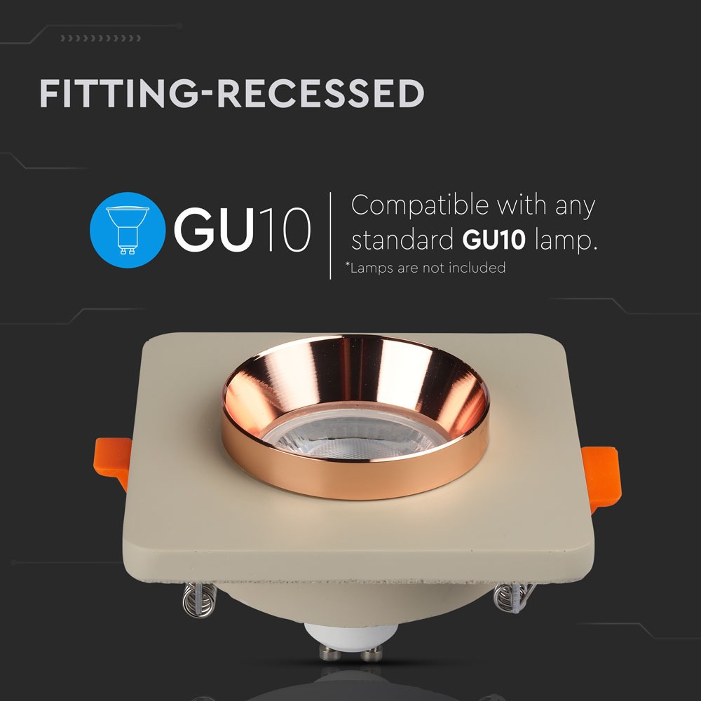 GU10 Fitting Concrete Metal Off White Recessed Light Matt Rose Gold Quadrato