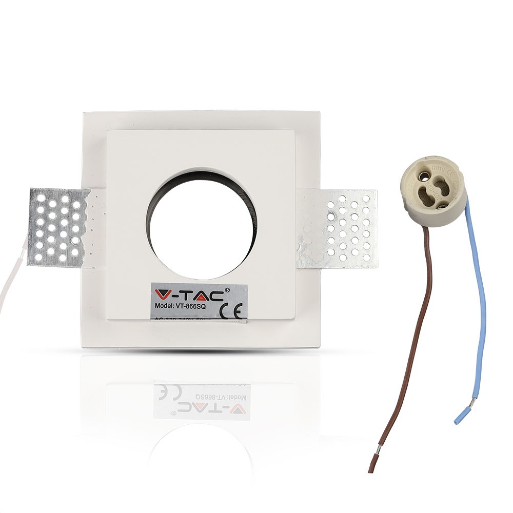 GU10 Fitting Gesso White Recessed Light Chrome Metal Quadrato img 5