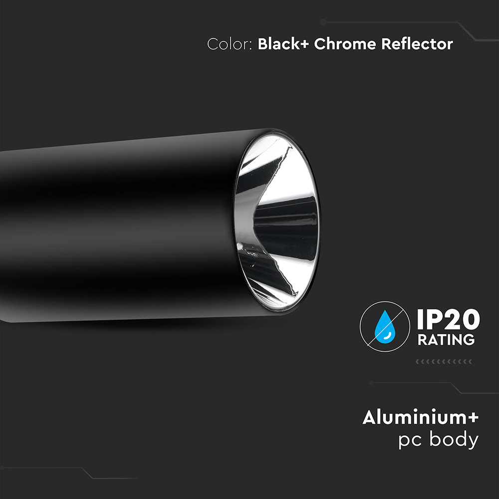 GU 10 Fitting Round Black + Chrome