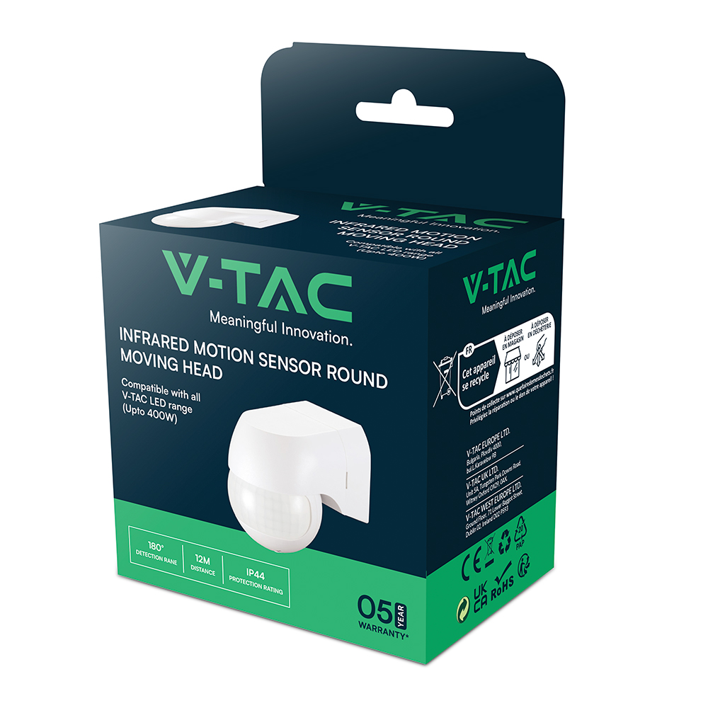 Sensore PIR da muro di colore bianco con testa orientabile