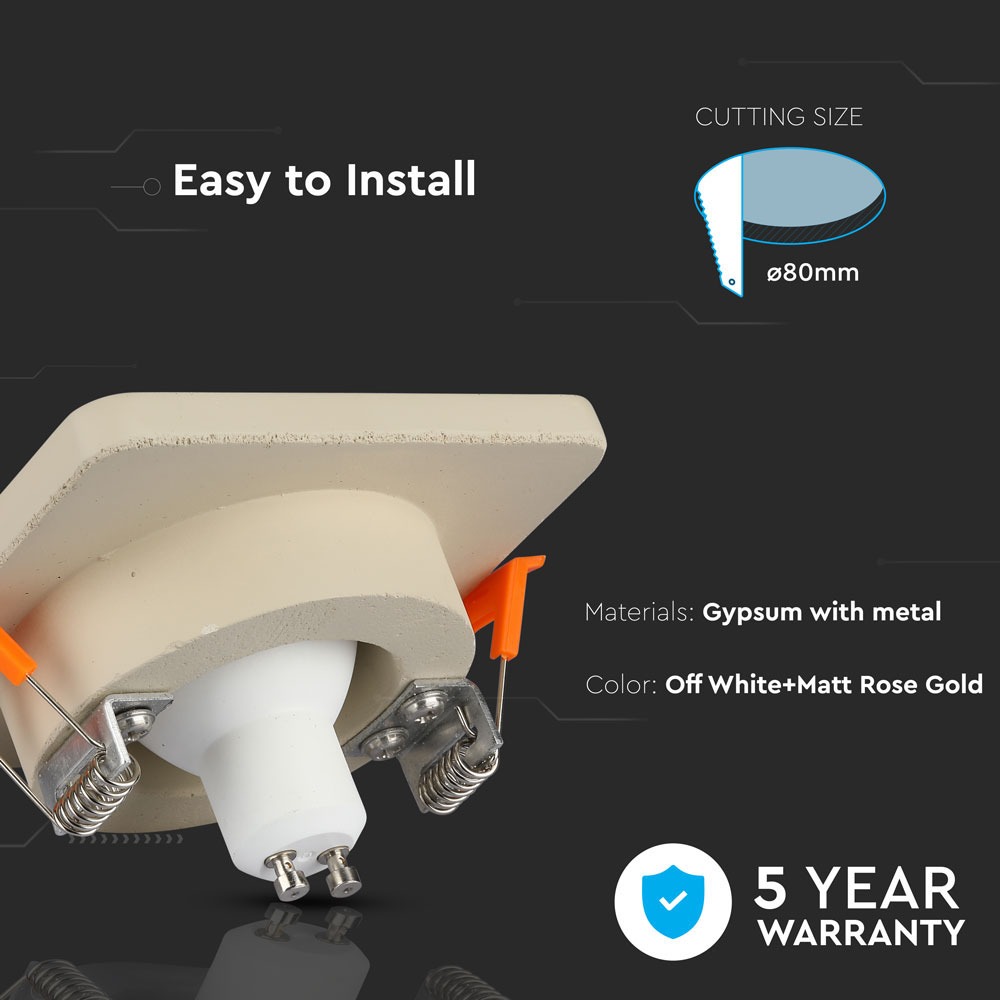 GU10 Fitting Concrete Metal Off White Recessed Light Matt Rose Gold Quadrato img 1