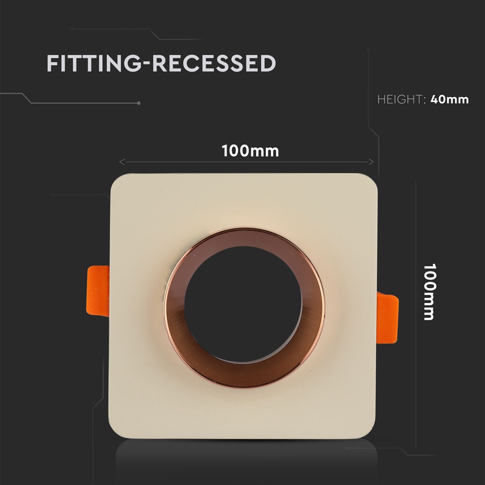 GU10 Fitting Concrete Metal Off White Recessed Light Matt Rose Gold Quadrato