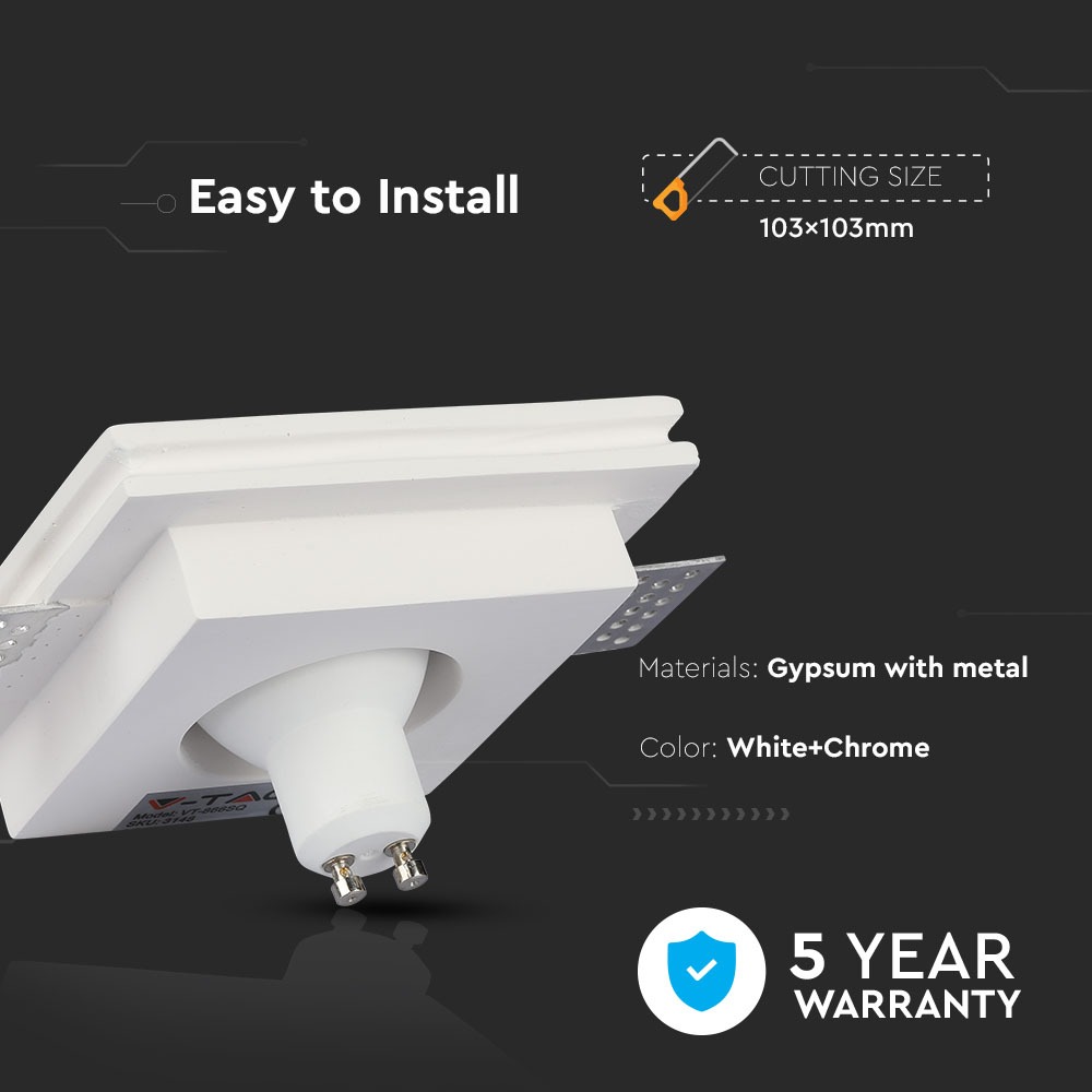 GU10 Fitting Gesso White Recessed Light Chrome Metal Quadrato img 1