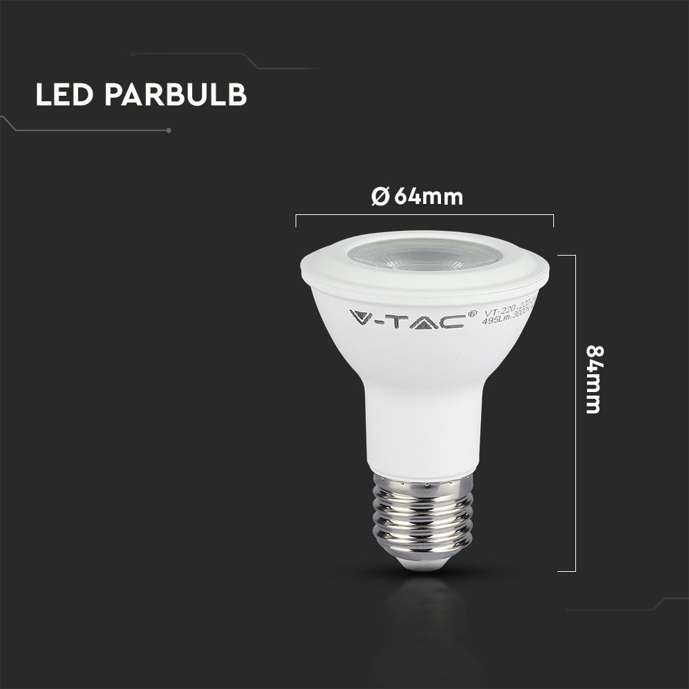 LED Bulb - SAMSUNG CHIP 5.8W E27 PAR20  Plastic 6400K