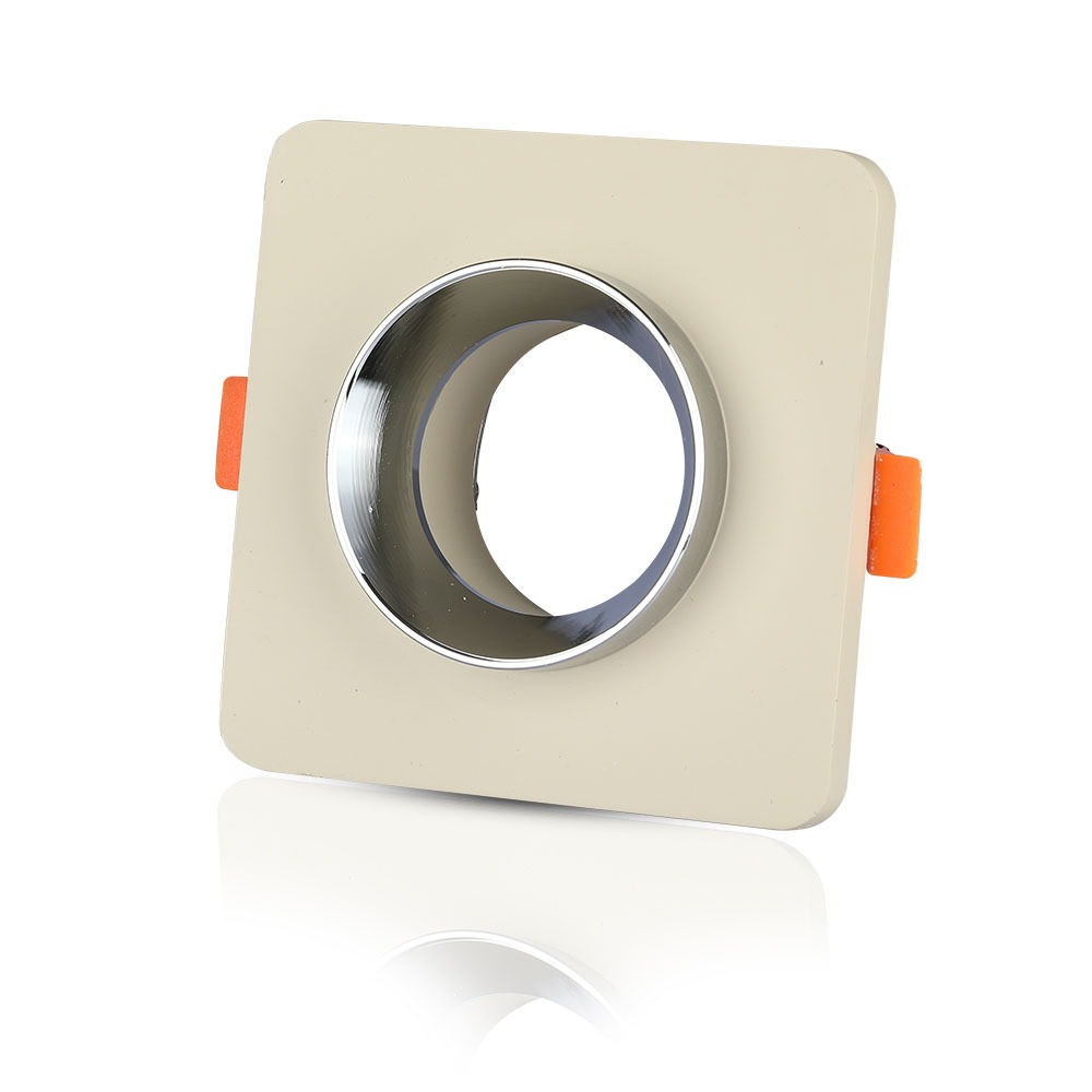 GU10 Fitting Concrete Metal Off White Recessed Light Chrome Bottom Quadrato