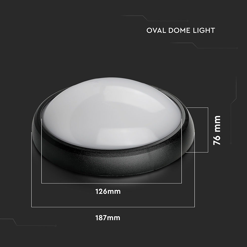 8W Plafoniera LED Ovale Corpo Nero Bianco caldo IP66