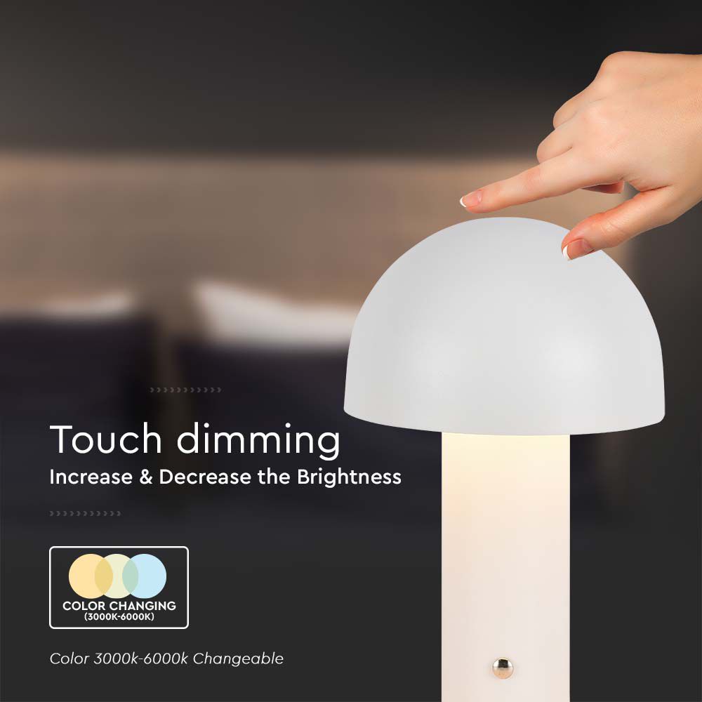 Lampada LED da Tavolo 3W con Batteria 1800mAh Ricaricabile USB C Colore Bianco in Metallo Touch Dimmerabile 3in1 img 1
