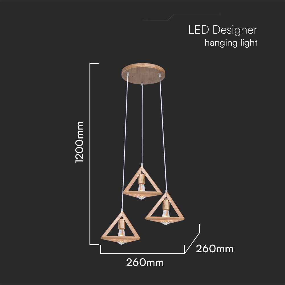 LED Designer Pendant Lampholder Wood Color Body 3*E27