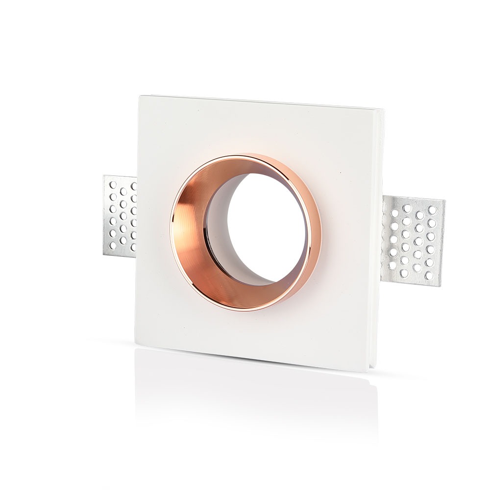 GU10 Fitting Gesso White Recessed Light Rose Gold Metal Quadrato