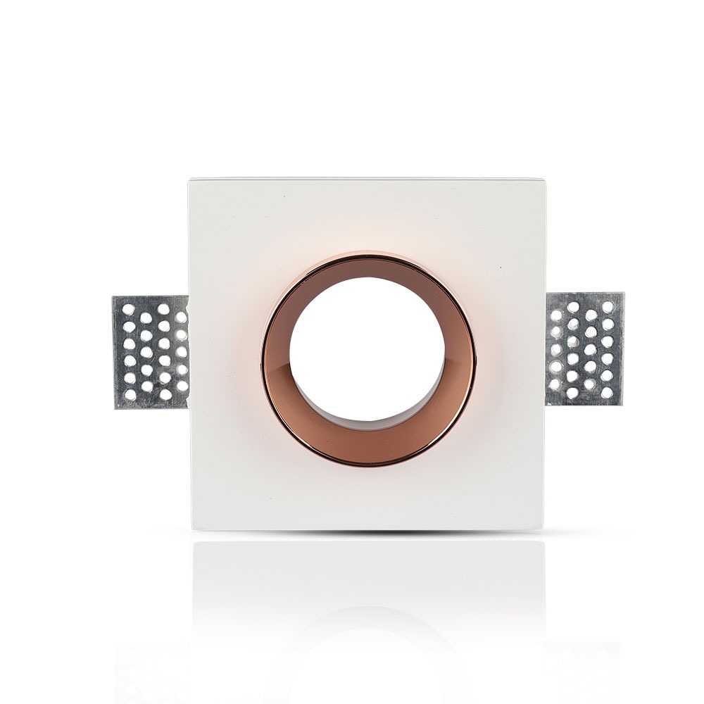 GU10 Fitting Gesso White Recessed Light Rose Gold Metal Quadrato img 1