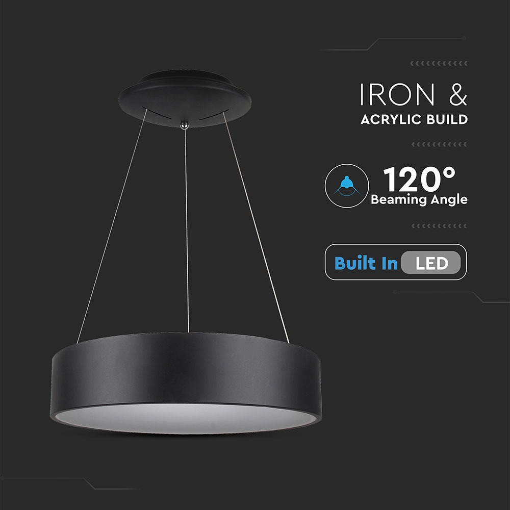 30W LED Surface Smooth Pendant Light Dimmable Black 3000K