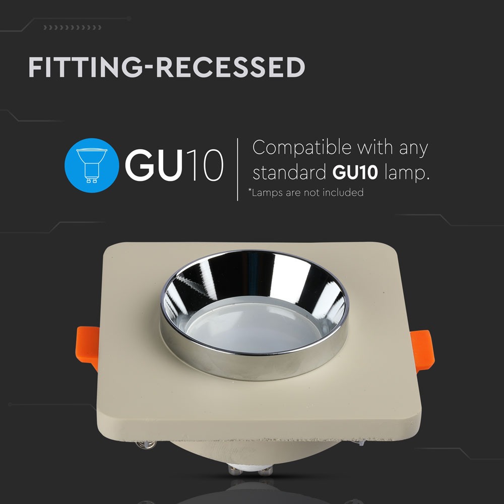 GU10 Fitting Concrete Metal Off White Recessed Light Chrome Bottom Quadrato
