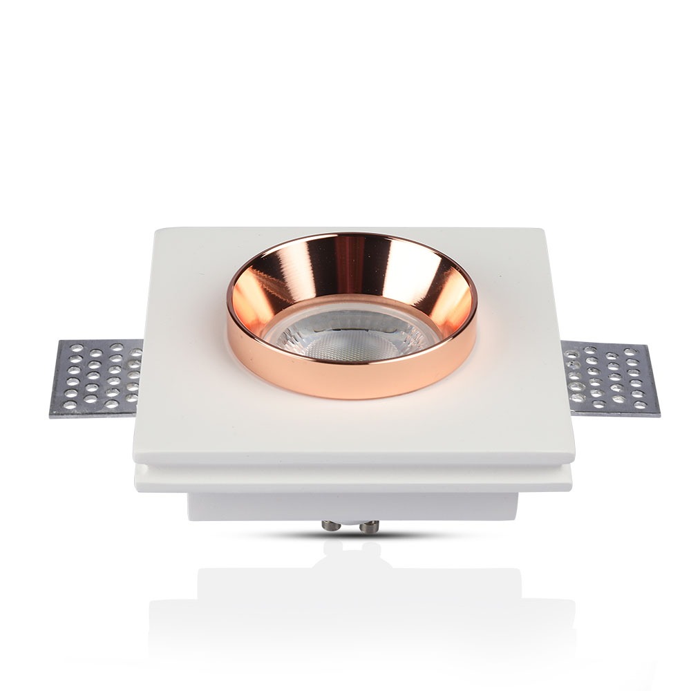 GU10 Fitting Gesso White Recessed Light Rose Gold Metal Quadrato img 3