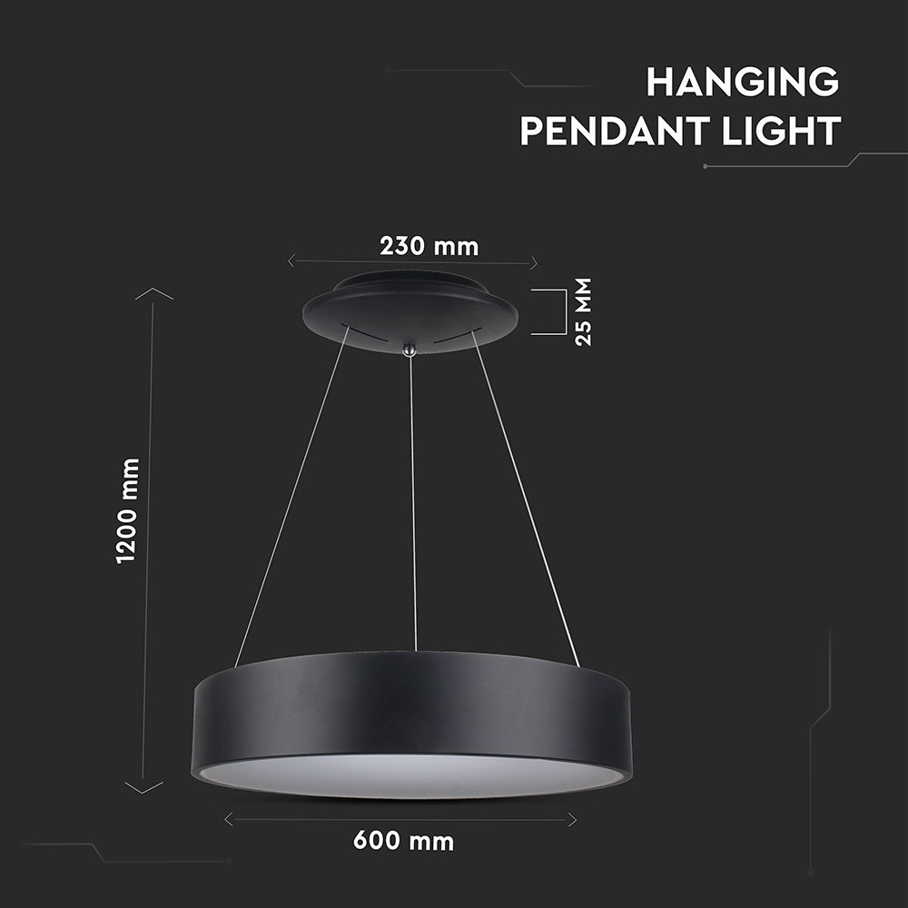 30W LED Surface Smooth Pendant Light Dimmable Black 3000K