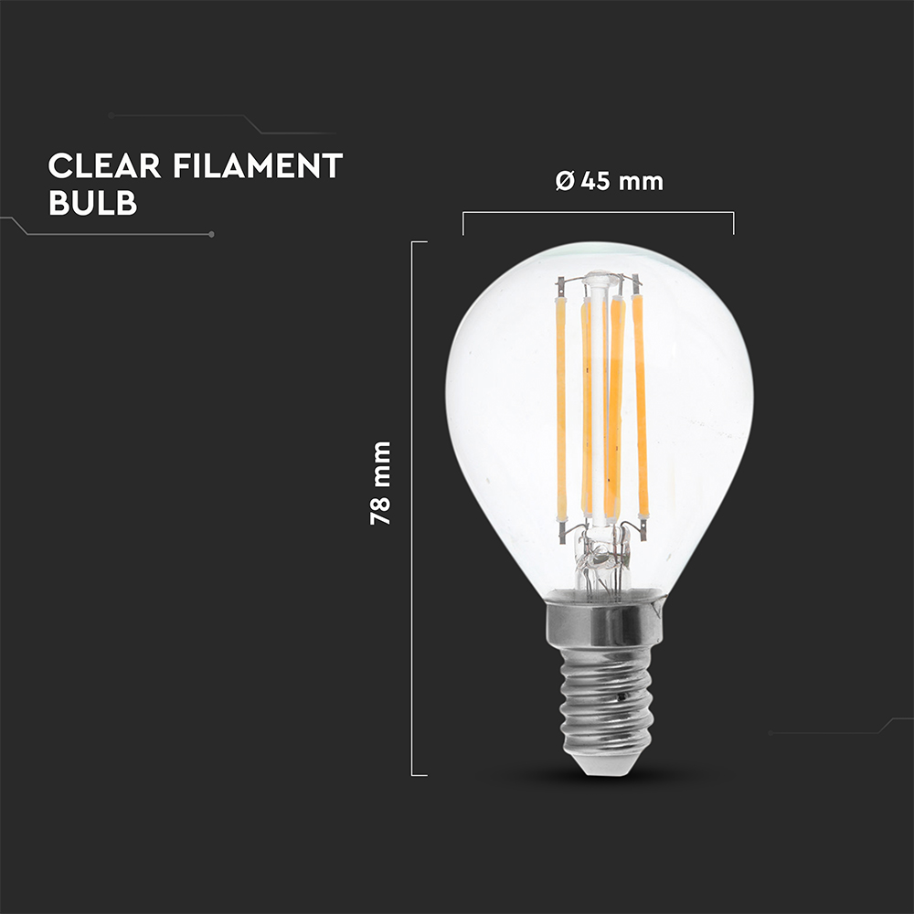 LED Bulb - 4W Filament E14 P45 Clear Cover 4500K