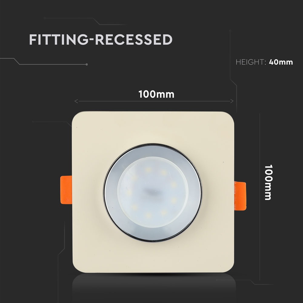 GU10 Fitting Concrete Metal Off White Recessed Light Chrome Bottom Quadrato