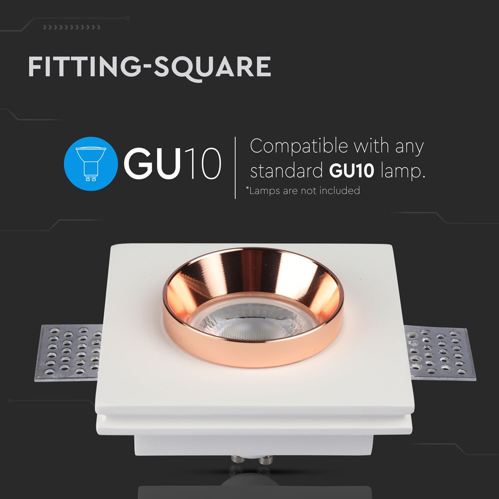 GU10 Fitting Gesso White Recessed Light Rose Gold Metal Quadrato