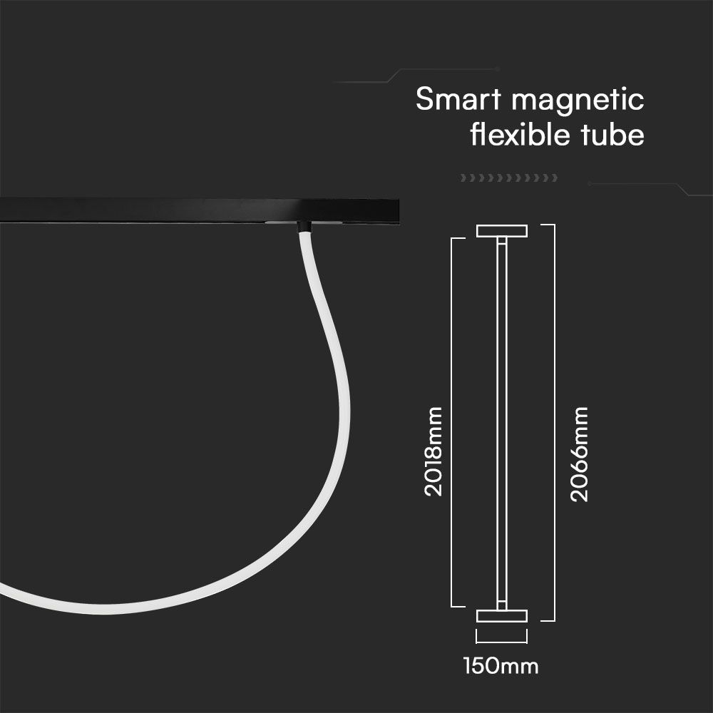 24W LED Smart Magnetic Track Light Flexible Tube 2M CCT: 3IN1 Dimmable Black Body