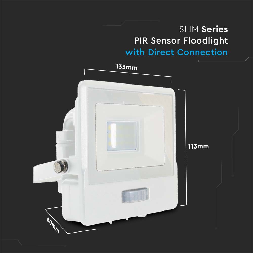 10W LED PIR Sensor Floodlight SAMSUNG CHIP White Body 6400K