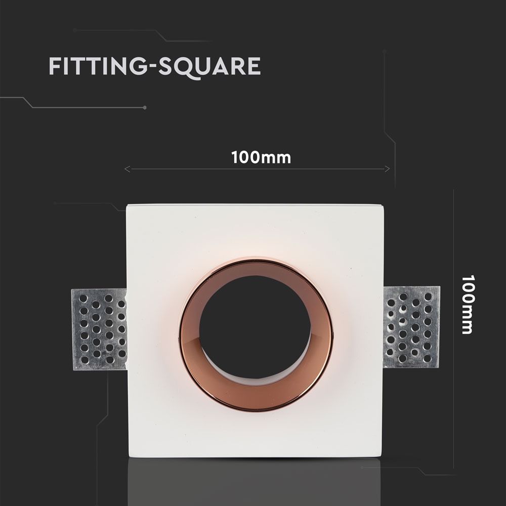 GU10 Fitting Gesso White Recessed Light Rose Gold Metal Quadrato