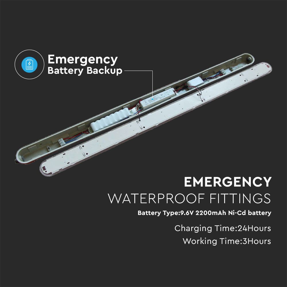 LED Waterproof Fitting M-SERIES 1200mm 36W 6400K Emergency Kit PC/PC SS Clip 120LM/W img 2