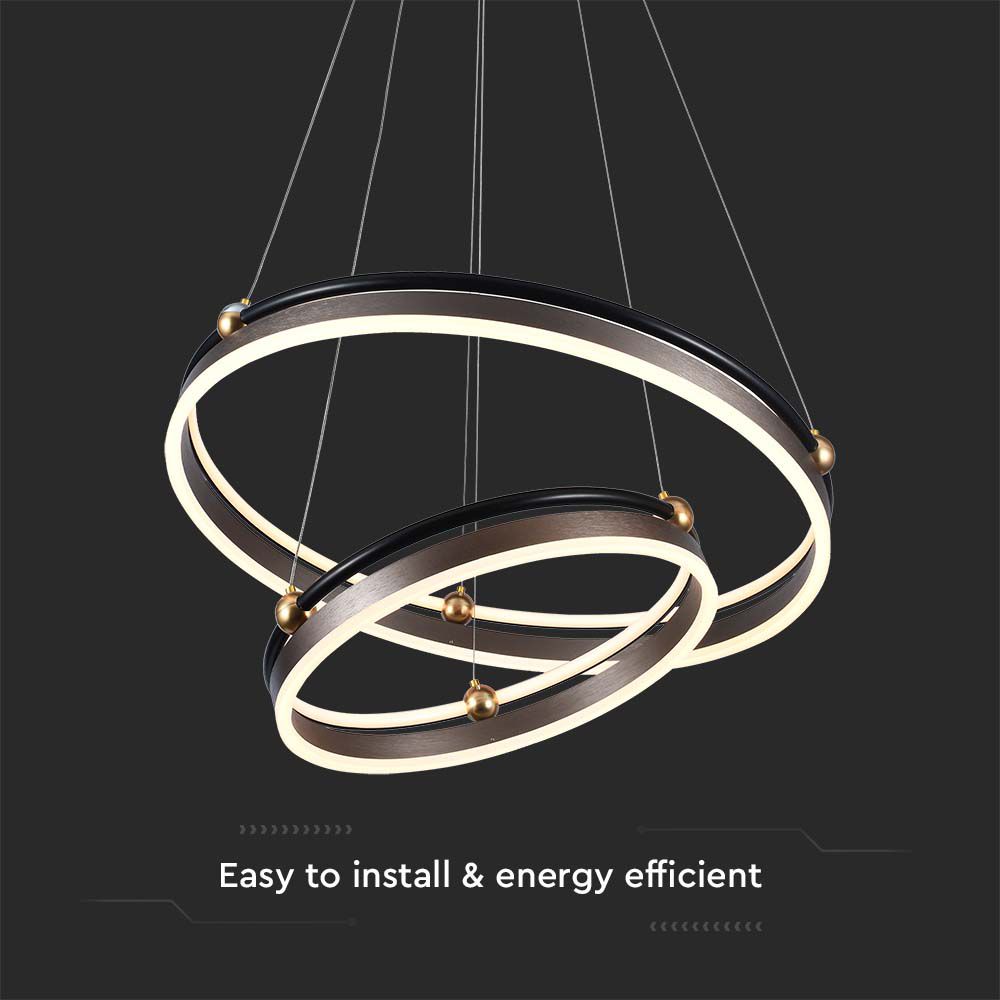 50W LED Designer Hanging Lamp Double Ring 3000K Coffee Body