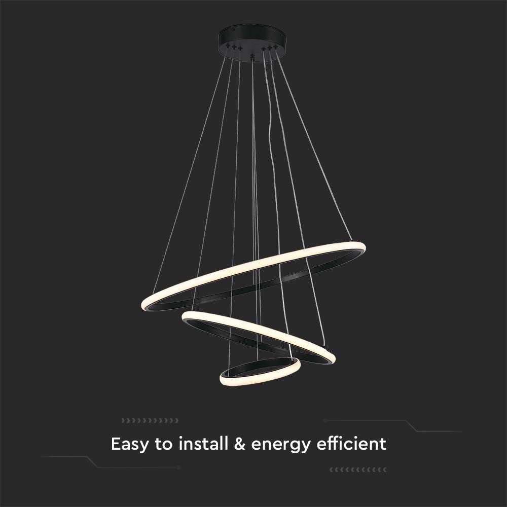 Lampadario LED a Sospensione con 3 Cerchi 32W in Metallo Colore Nero 60x40x20cm 3000K