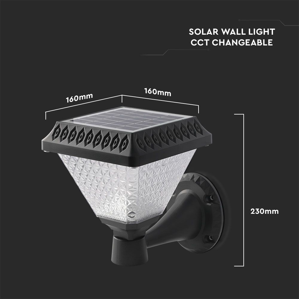  Sollar Wall Light RF Control 3in1 IP44 Black Body