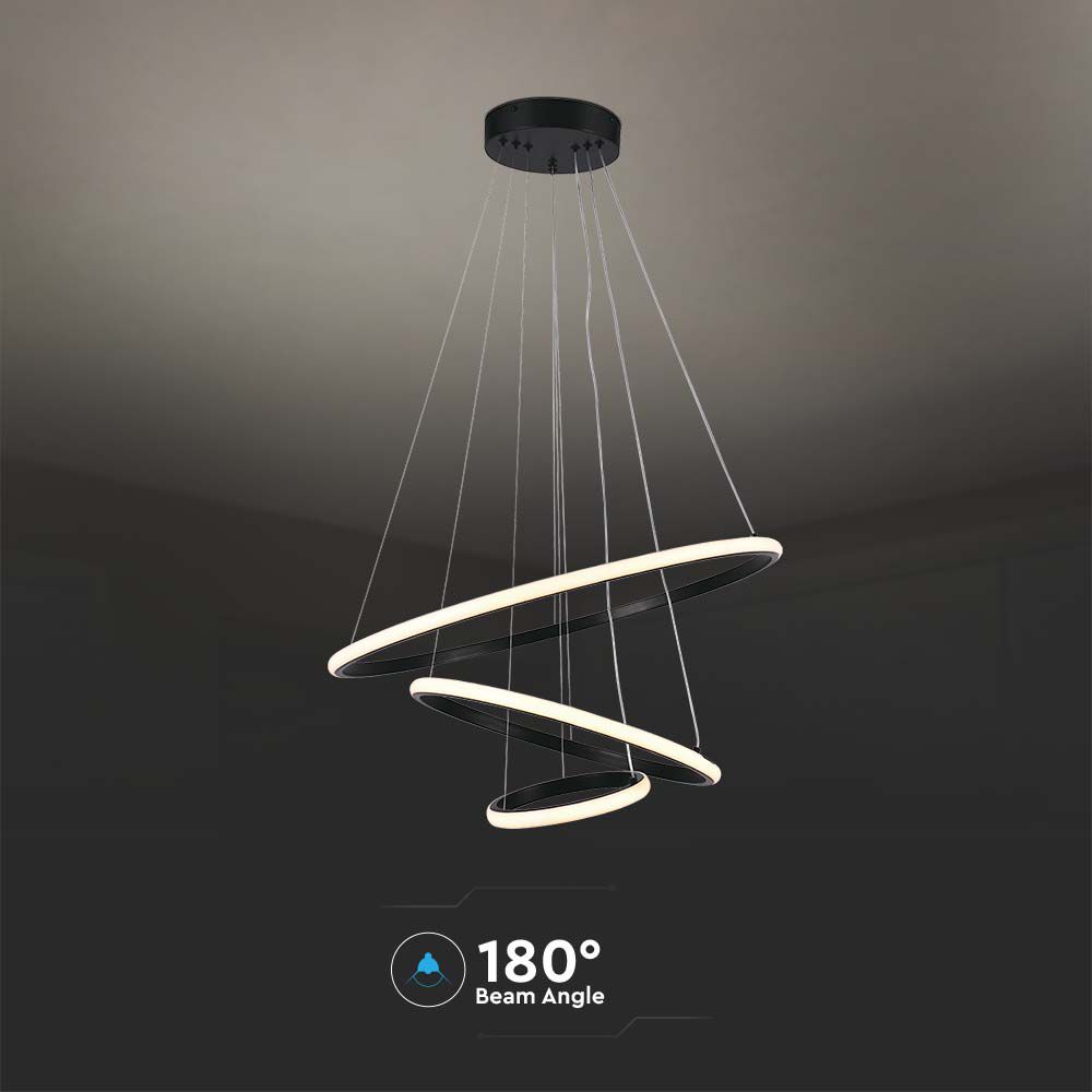 Lampadario LED a Sospensione con 3 Cerchi 32W in Metallo Colore Nero 60x40x20cm 3000K img 2