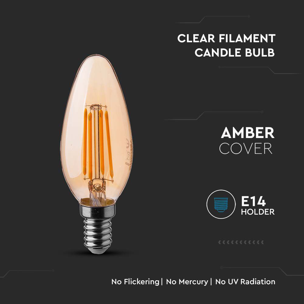 4W Filament E14 Amber Cover Candle Bulb 2200K