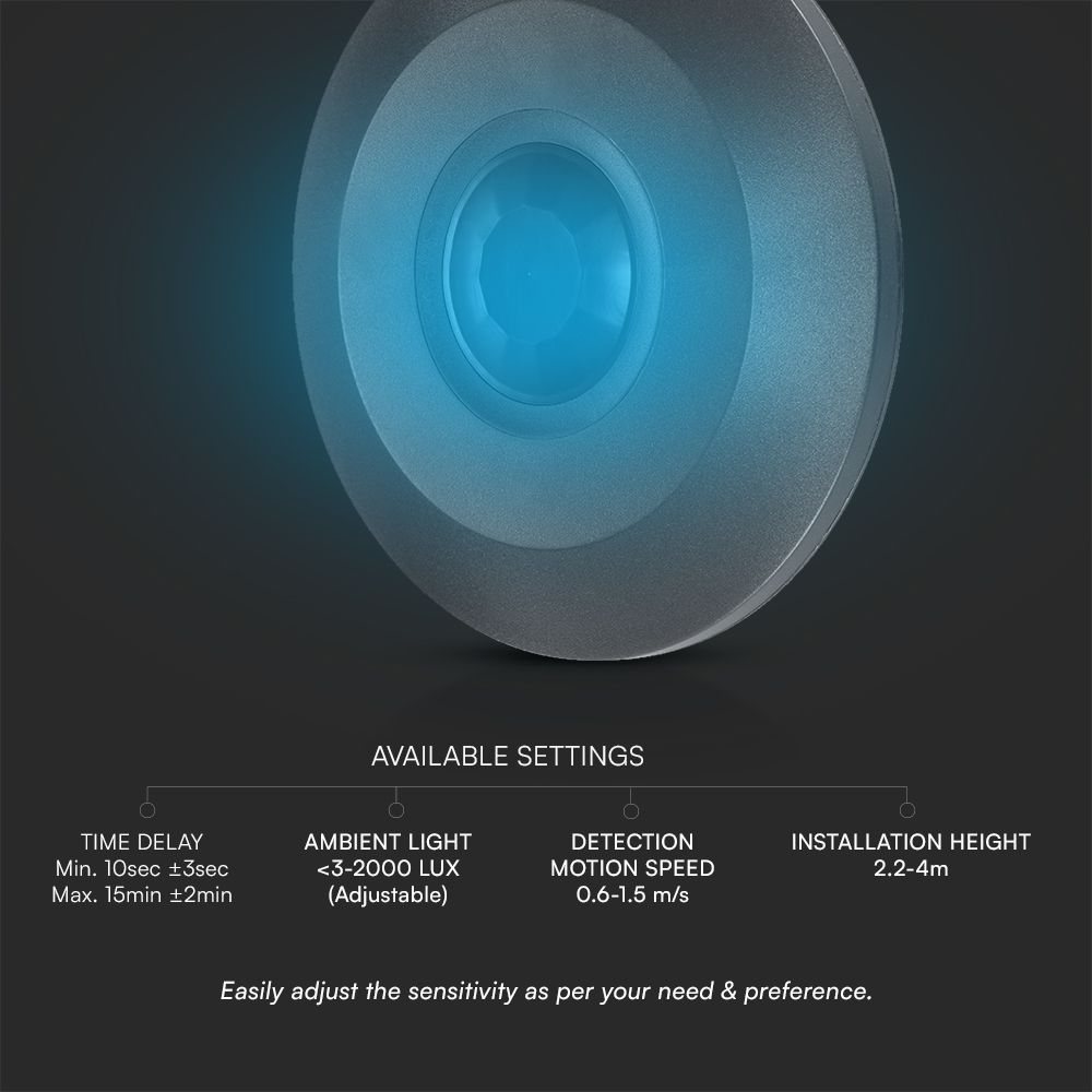 PIR Ceiling Sensor Flat Full Black img 1