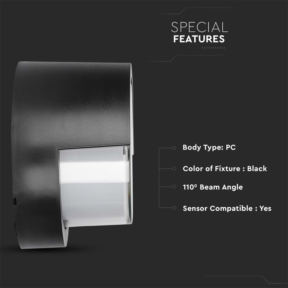 7W LED Wall SamiFrame Black Round 3000K