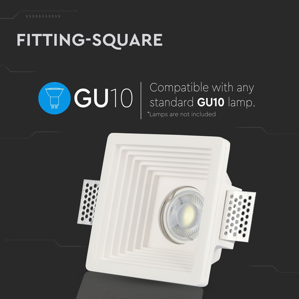 GU10 Fitting Gesso White Recessed Light Quadrato