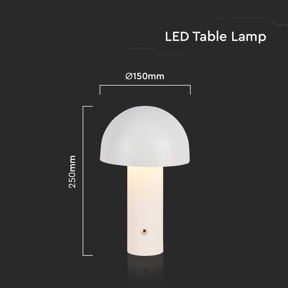 Lampada LED da Tavolo 3W con Batteria 1800mAh Ricaricabile USB C Colore Bianco in Metallo Touch Dimmerabile 3in1