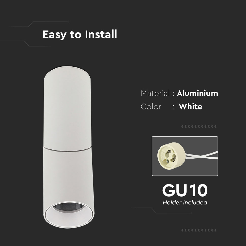 GU10 Surface Monted Fitting White 197mm img 1