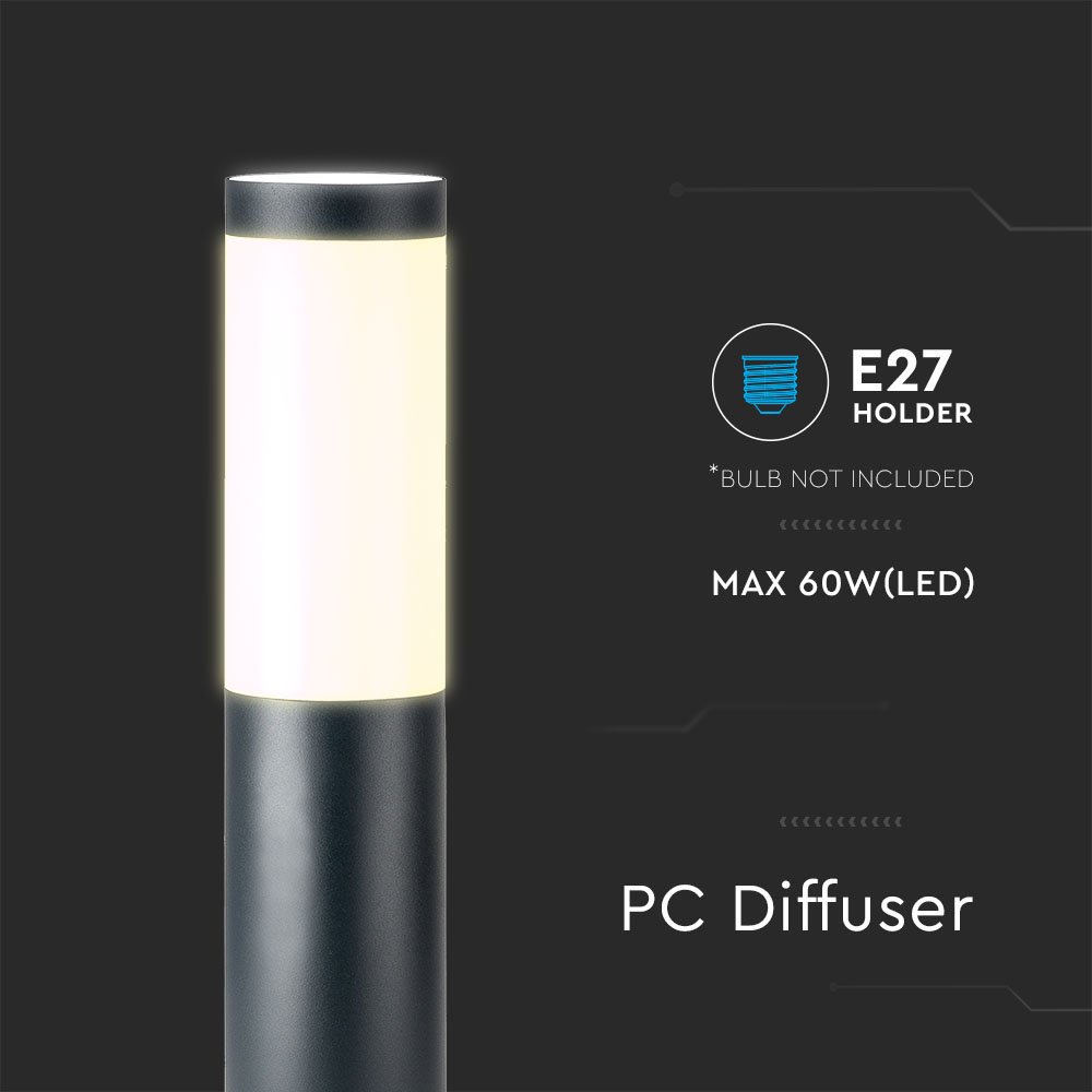 E27 Bollard Lamp 80CM With Sensor Stainless Steel Body Grey IP44 img 1