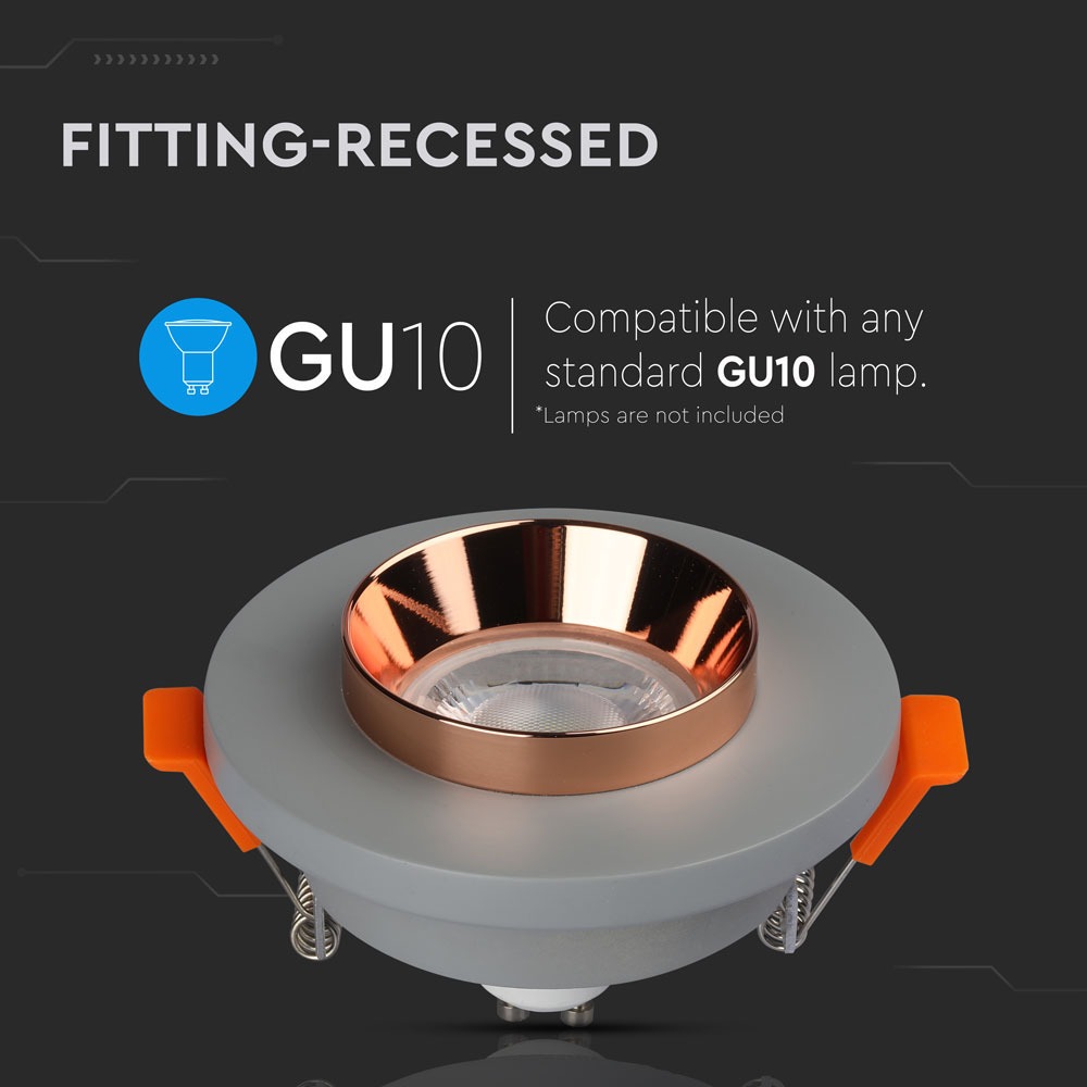 GU10 Fitting Concrete Metal Grey Recessed Light Rose Gold Rotondo