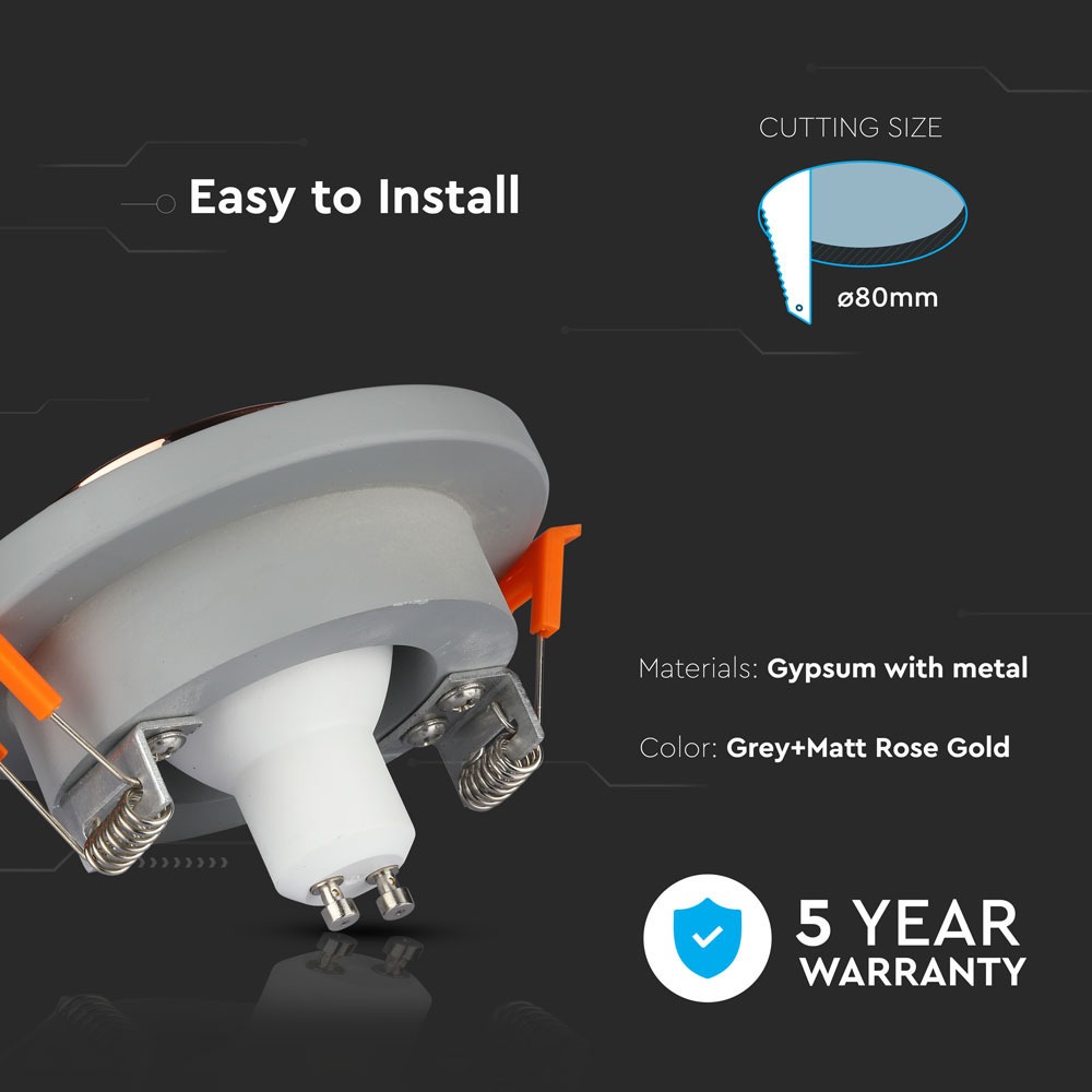 GU10 Fitting Concrete Metal Grey Recessed Light Rose Gold Rotondo img 1