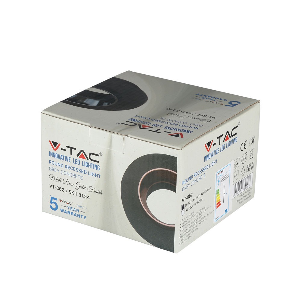 GU10 Fitting Concrete Metal Grey Recessed Light Rose Gold Rotondo