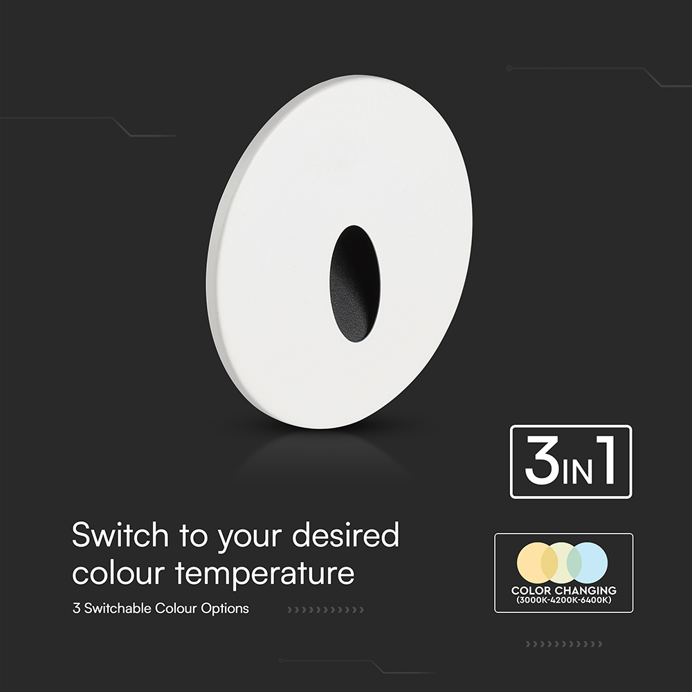 3W LED Step Light Aluminum + PC 4 IN 1 CCT Adjustable Black Body IP65 Round img 3