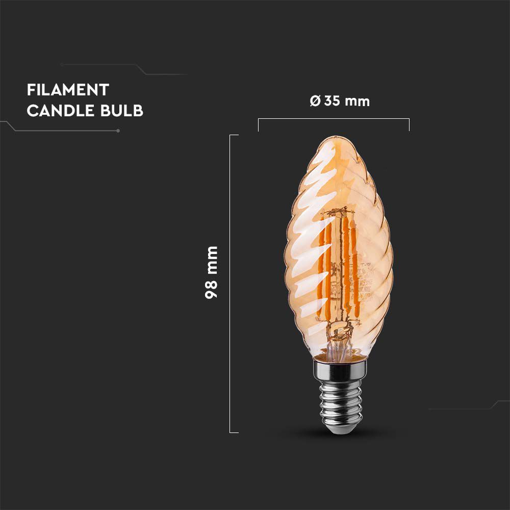 4W Filament E14 Amber Cover Candle Twist 2200K