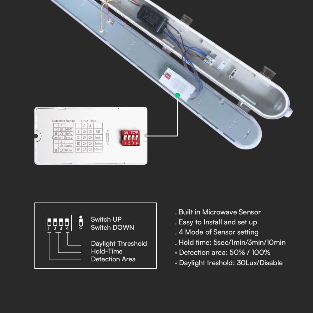 LED Waterproof Fitting Milky Cover 1500mm 48W Sensor+SS Clips 6500K img 6